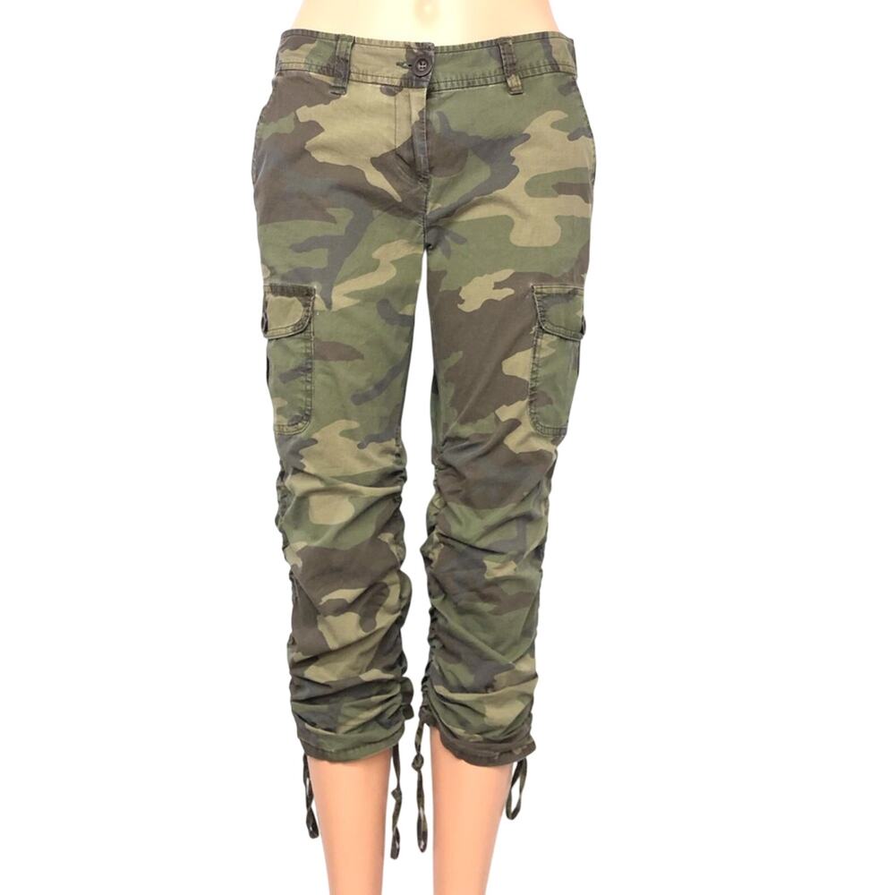 INC International Concepts Petite Crop Camo Cargo Pants Adjustable Side Ruching - Picture 5 of 16
